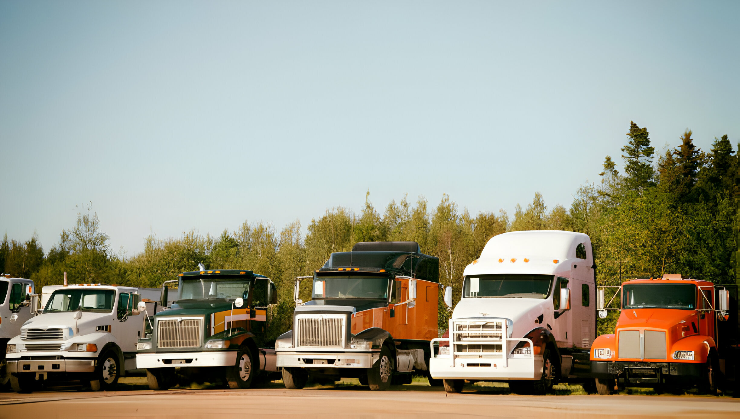 Trucks parked on a field